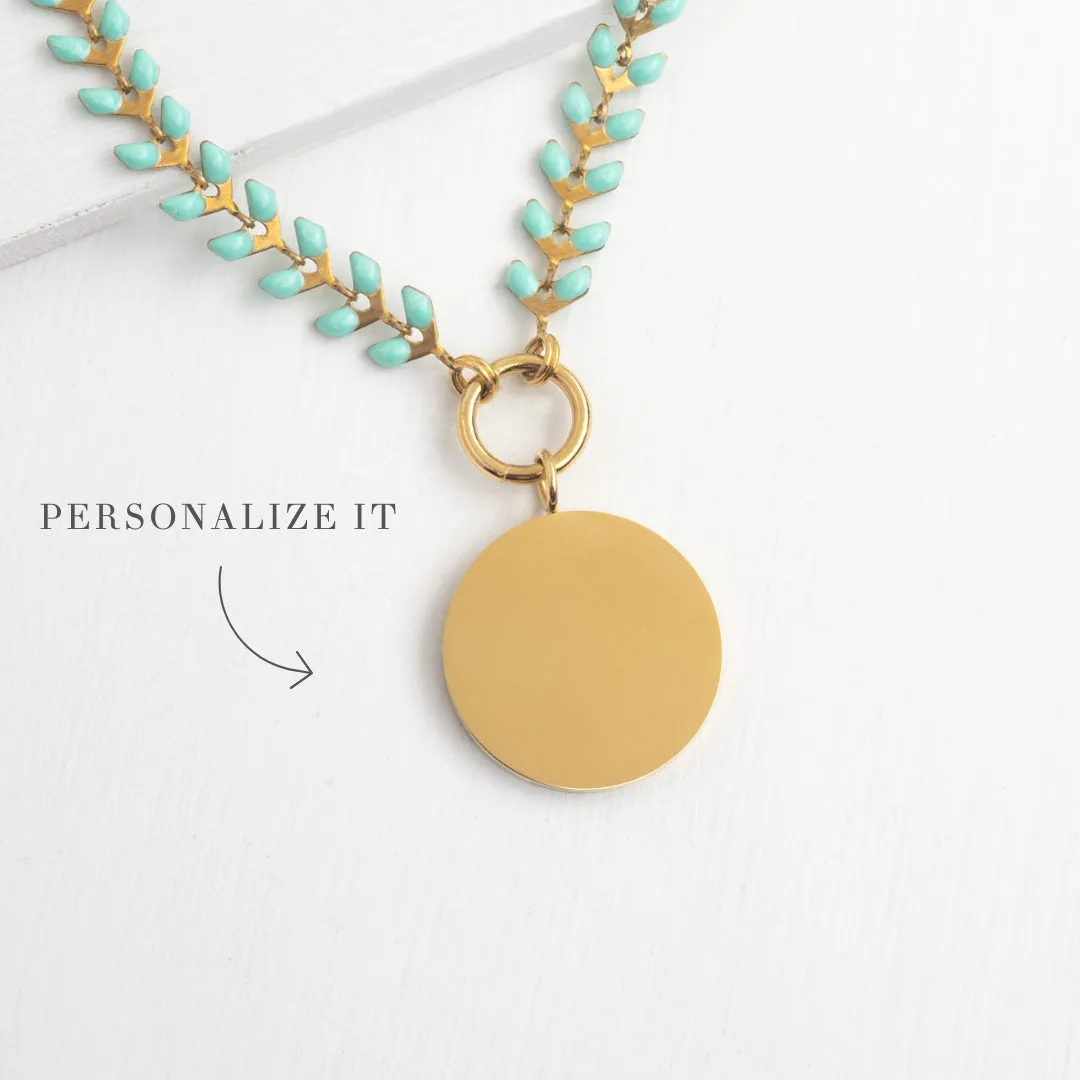 Engravable Seeds of Hope Chain in Mint with Round Pendant sold by Starfish Project