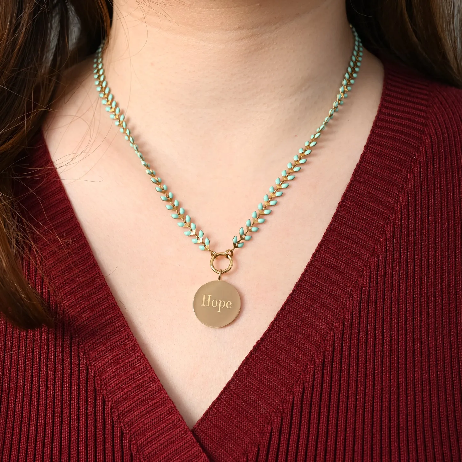 Engravable Round Pendant on Seeds of Hope Chain in Mint sold by Starfish Project product image thumbnail 4