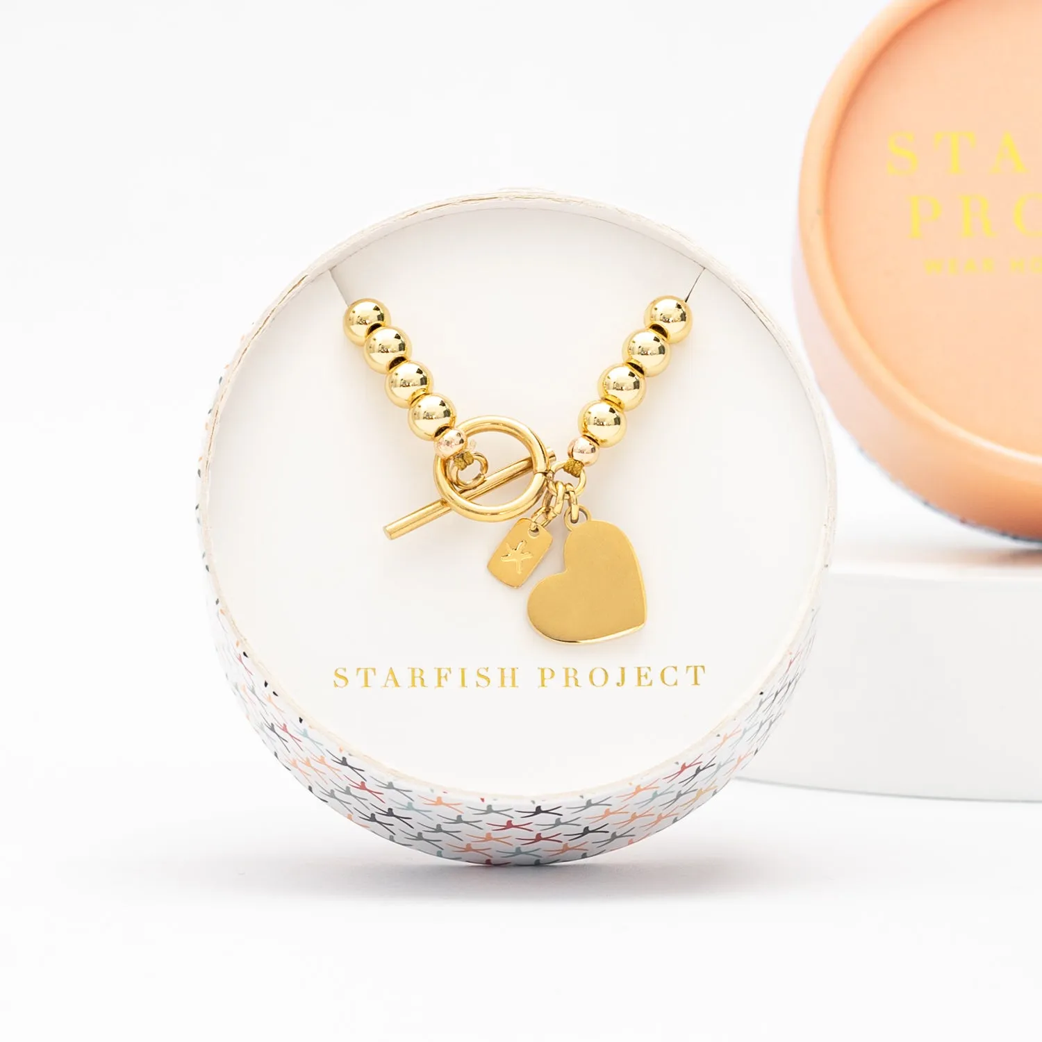 Engravable Heart Pendant on Handbeaded Gold Bracelet sold by Starfish Project product image thumbnail 4