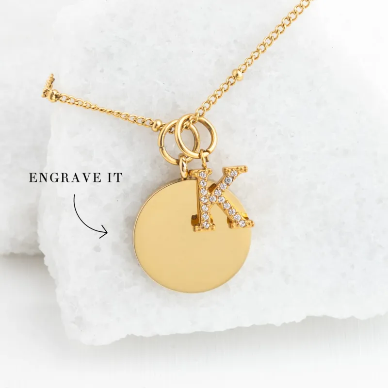 Engravable Round Pendant Gold Necklace sold by Starfish Project