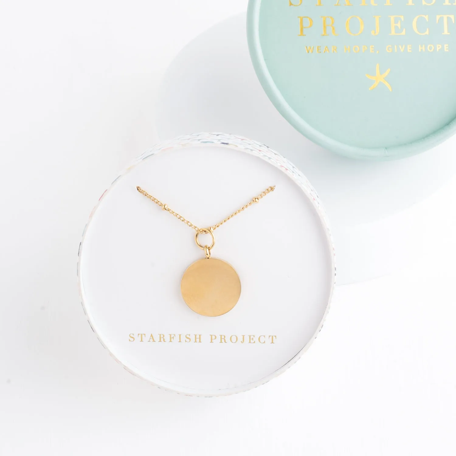 Engravable Round Pendant Gold Necklace sold by Starfish Project product image thumbnail 5