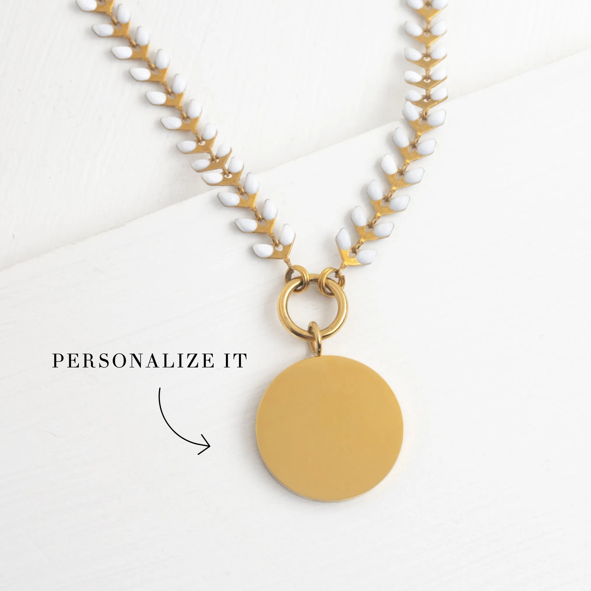 Engravable Round Pendant on Seeds of Hope Chain in Ivory sold by Starfish Project