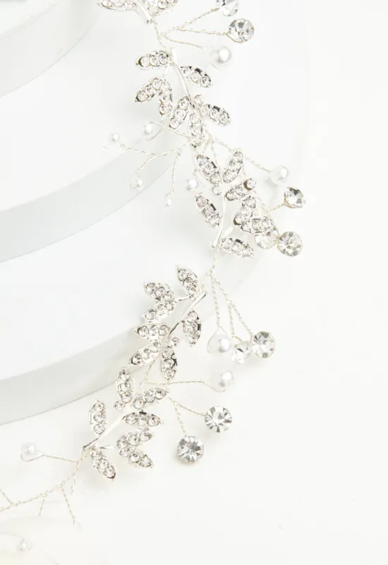 Ethereal Vine Silver Crystal and Pearl Silk Ribbon Headband sold by Starfish Project