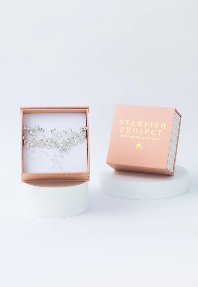 Ethereal Vine Silver Crystal and Pearl Silk Ribbon Headband sold by Starfish Project product image thumbnail 3
