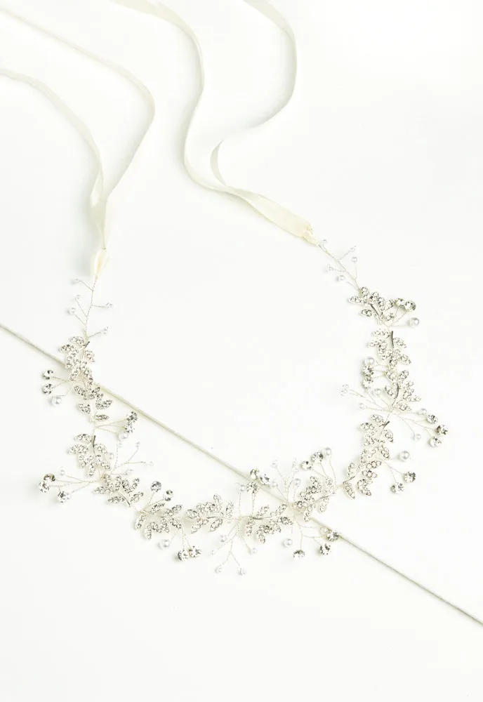 Ethereal Vine Silver Crystal and Pearl Silk Ribbon Headband sold by Starfish Project product image thumbnail 4