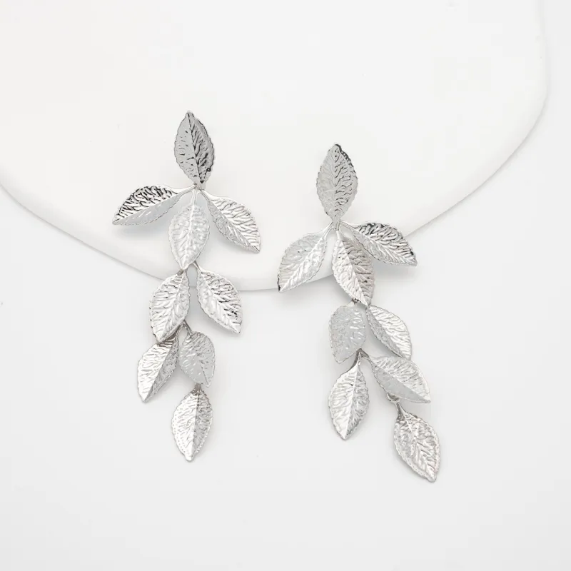 Cascade Leaf Earrings in Platinum sold by Starfish Project