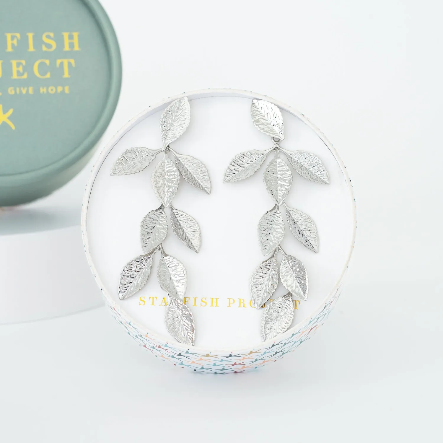 Cascade Leaf Earrings in Platinum sold by Starfish Project product image thumbnail 3