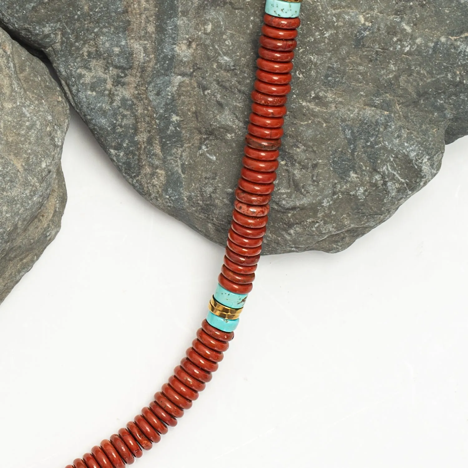 Nomadic Turquoise & Red Jasper Rope Beaded Necklace sold by Starfish Project