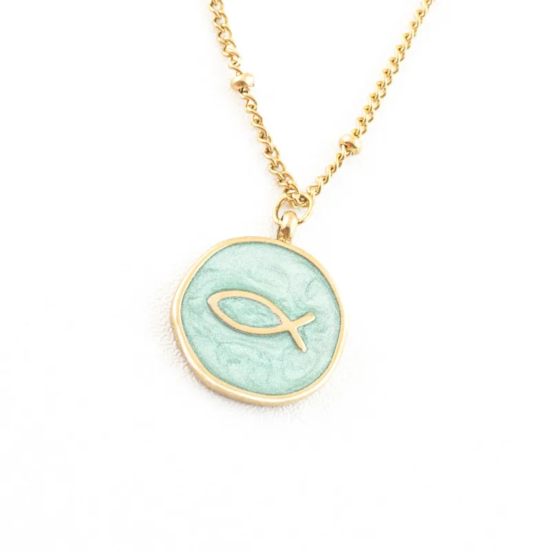 Ichthus Fish Necklace in Mint sold by Starfish Project