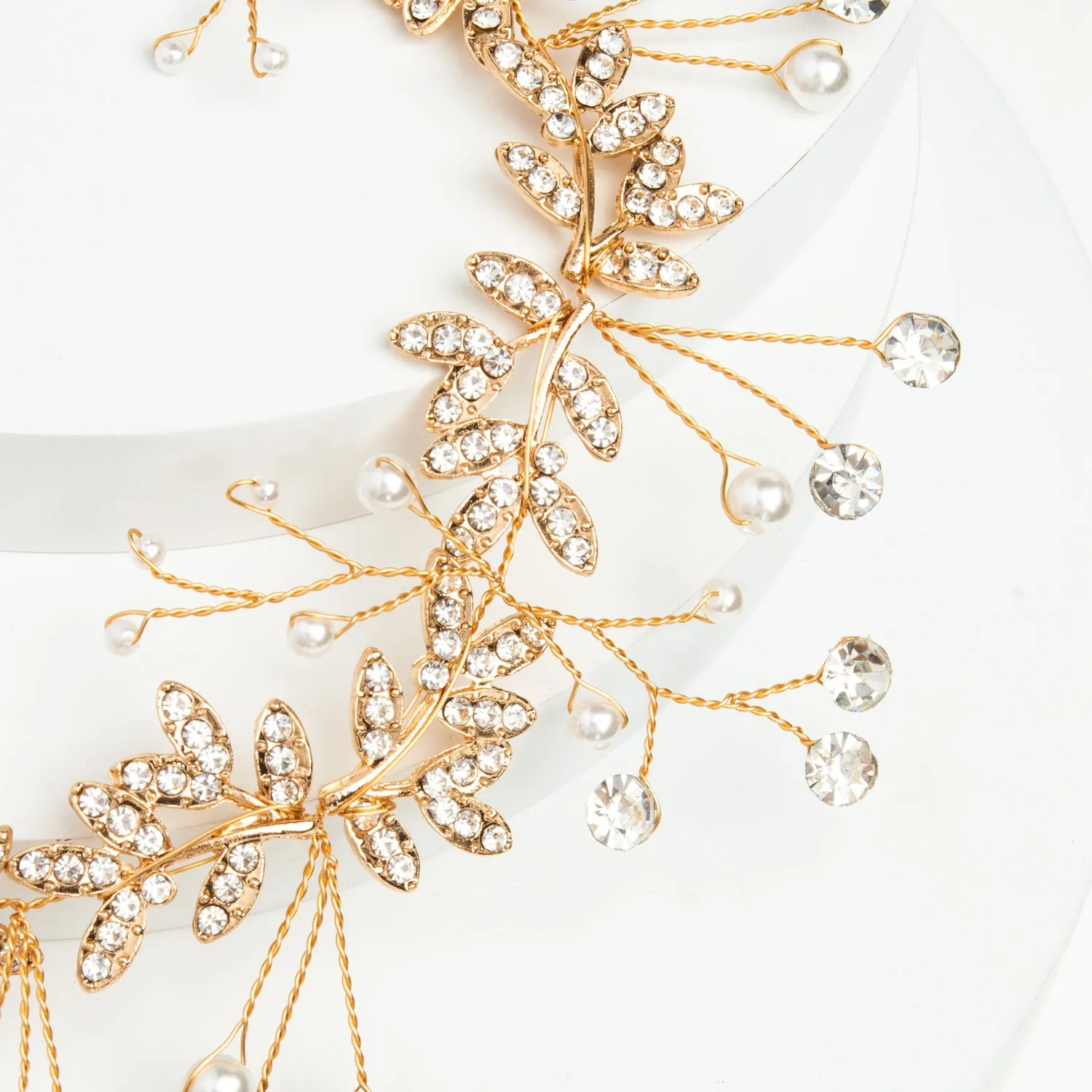 Ethereal Vine Gold Crystal and Pearl Silk Ribbon Headband sold by Starfish Project
