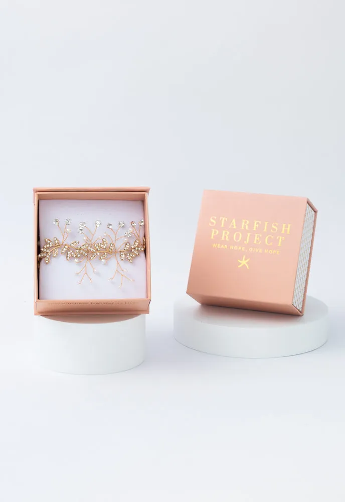 Ethereal Vine Gold Crystal and Pearl Silk Ribbon Headband sold by Starfish Project product image thumbnail 3