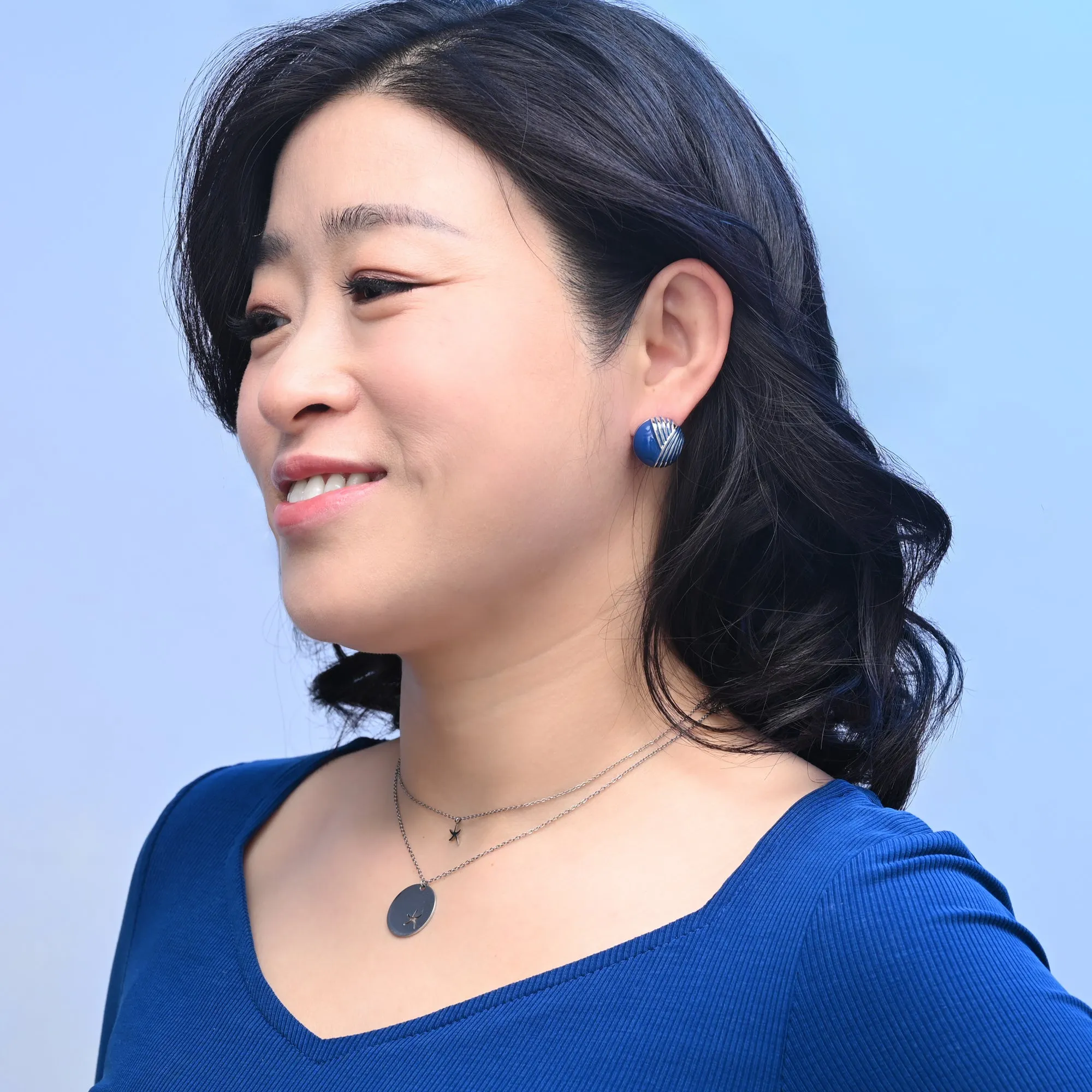 Serenity Wave Earrings in Silver & Cobalt Blue sold by Starfish Project product image thumbnail 2