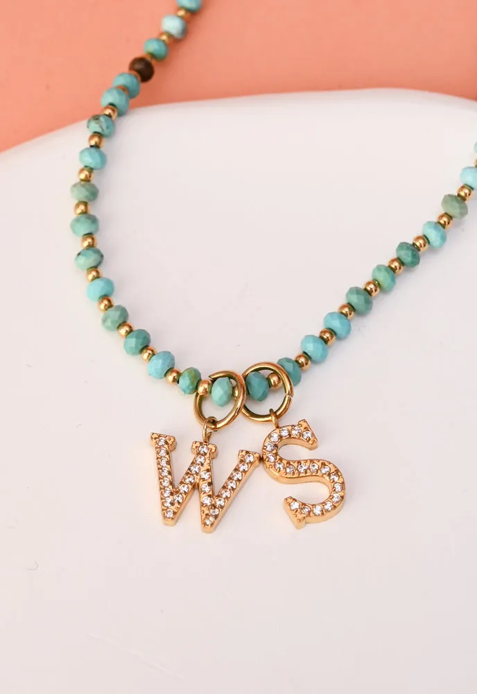 Turquoise Beaded Necklace with 2 Initial Charms sold by Starfish Project product image thumbnail 4