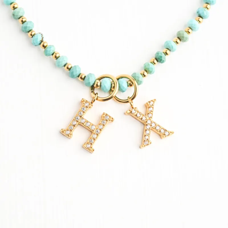 Turquoise Beaded Necklace with 2 Initial Charms sold by Starfish Project