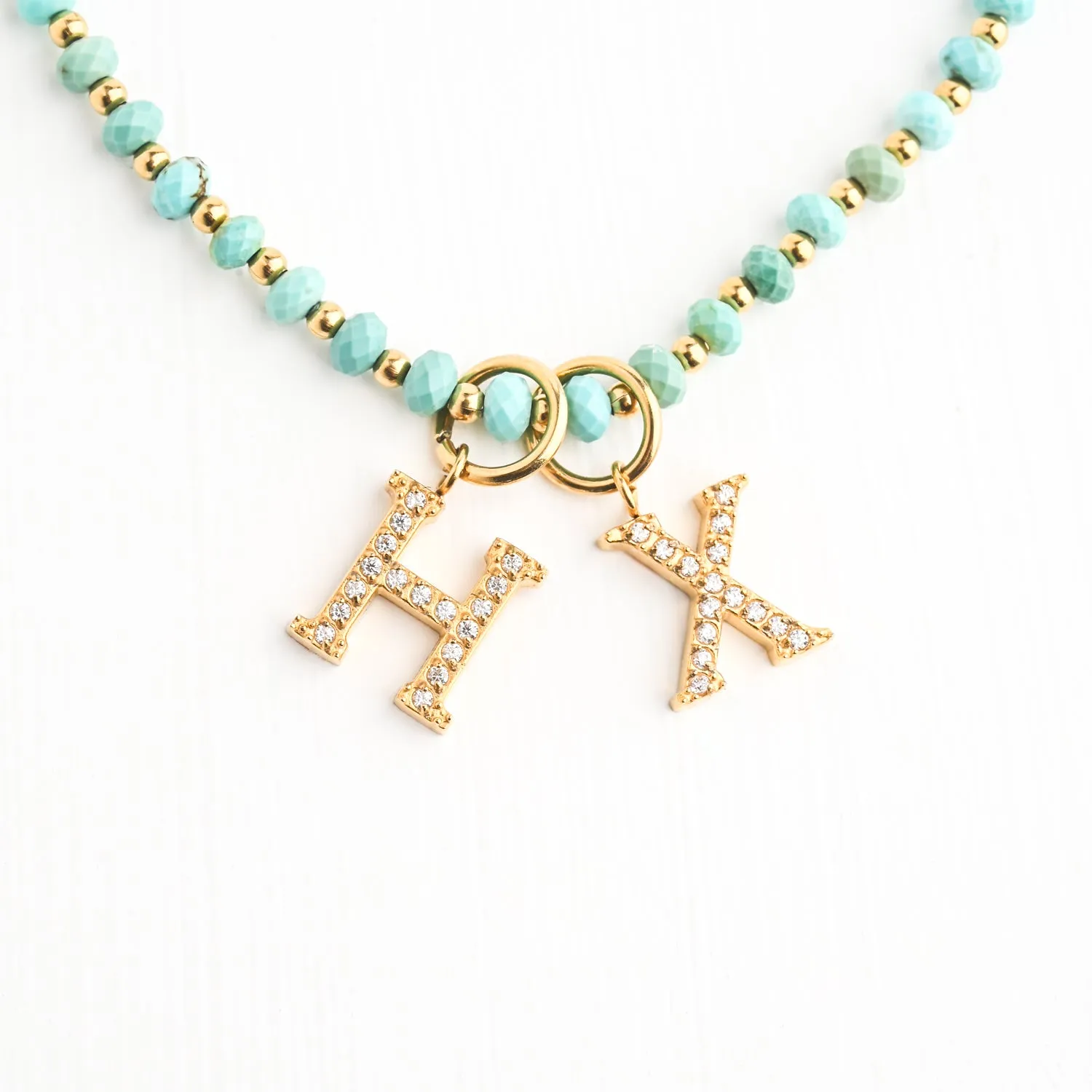 Turquoise Beaded Necklace with 2 Initial Charms sold by Starfish Project