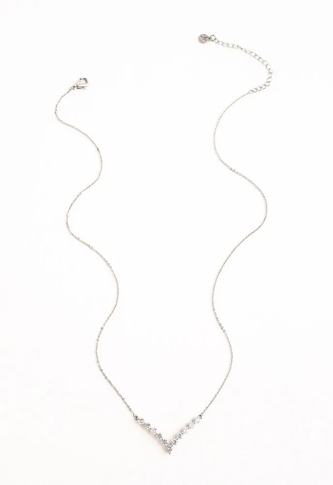Brilliance V-Bar Chevron Zircon & Platinum Necklace sold by Starfish Project product image thumbnail 4