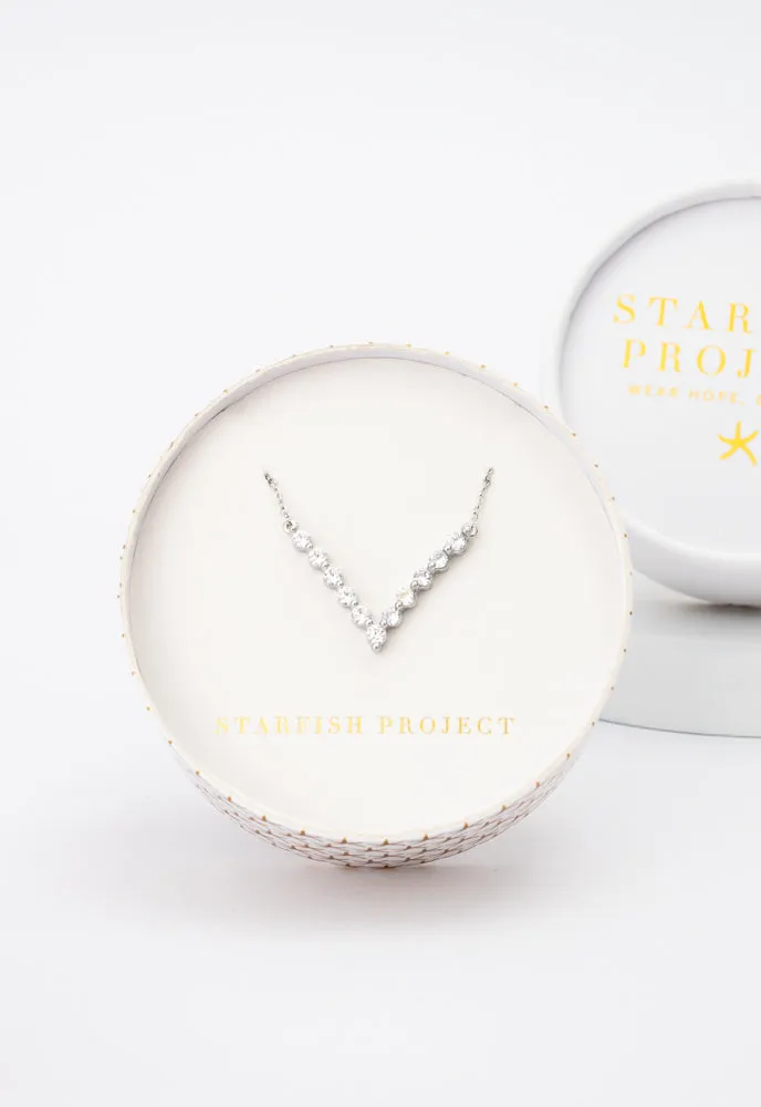 Brilliance V-Bar Chevron Zircon & Platinum Necklace sold by Starfish Project product image thumbnail 3