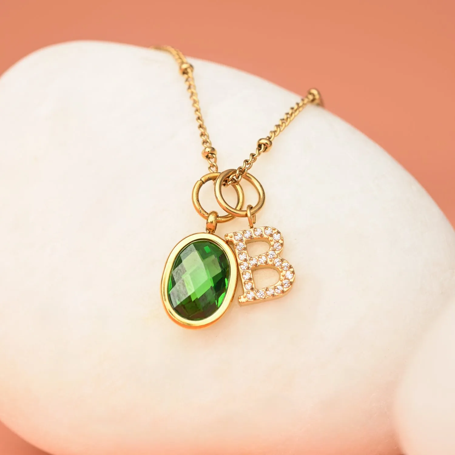 One Initial & One Birthstone Charm Gold Necklace Set sold by Starfish Project