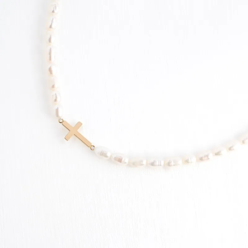 Faithful Pearl Necklace in Gold sold by Starfish Project