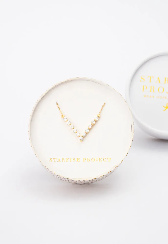 Brilliance V-Bar Chevron Zircon & Gold Necklace sold by Starfish Project product image thumbnail 3