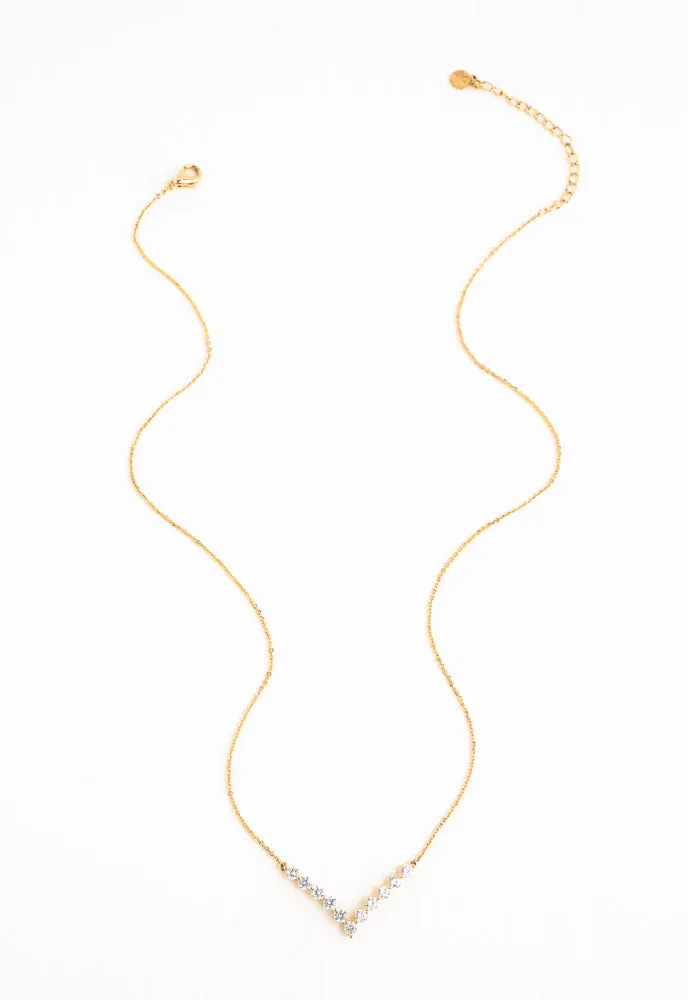 Brilliance V-Bar Chevron Zircon & Gold Necklace sold by Starfish Project product image thumbnail 4
