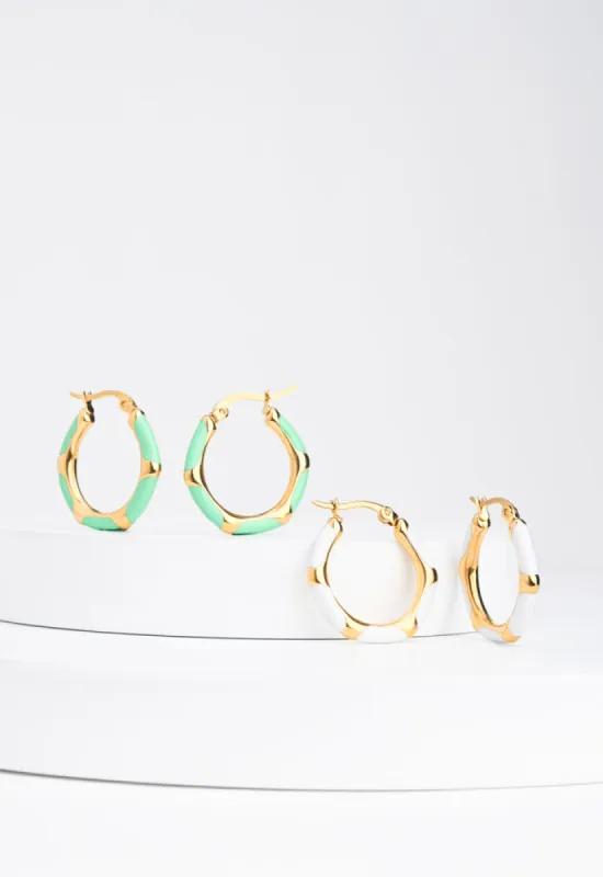 Mint + Ivory  Enamel Hoop Earring Set sold by Starfish Project