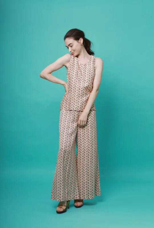 Mulberry Silk Lounge Pants - Coral/Grey sold by The Ethical Silk Company