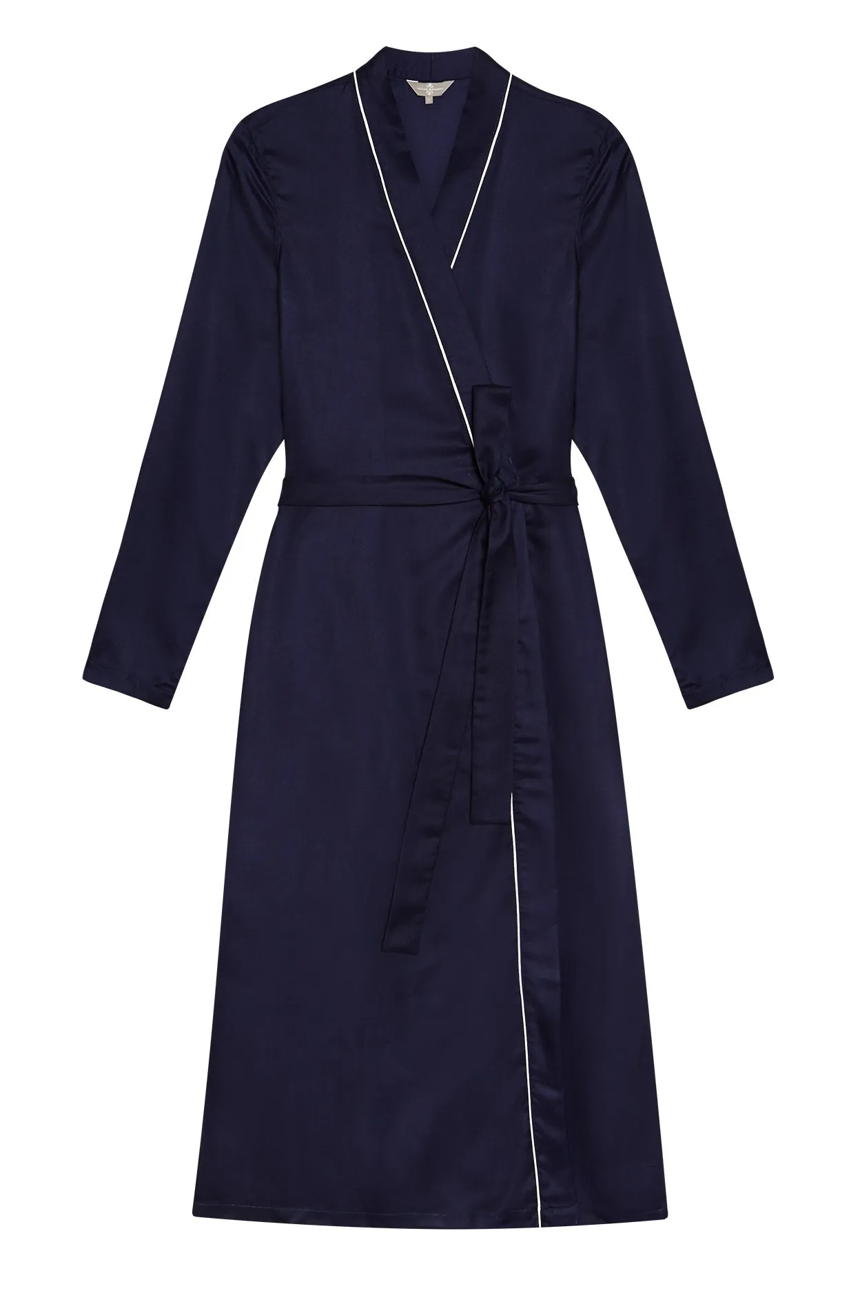 Mulberry Silk Robe - Midnight Navy with Ivory Piping sold by The Ethical Silk Company product image thumbnail 4
