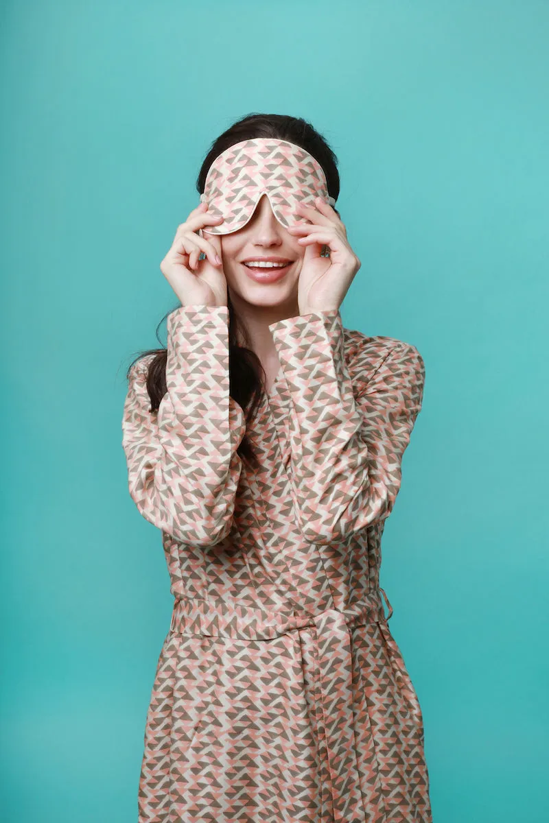 Mulberry Silk Eye Mask - Coral/Grey sold by The Ethical Silk Company