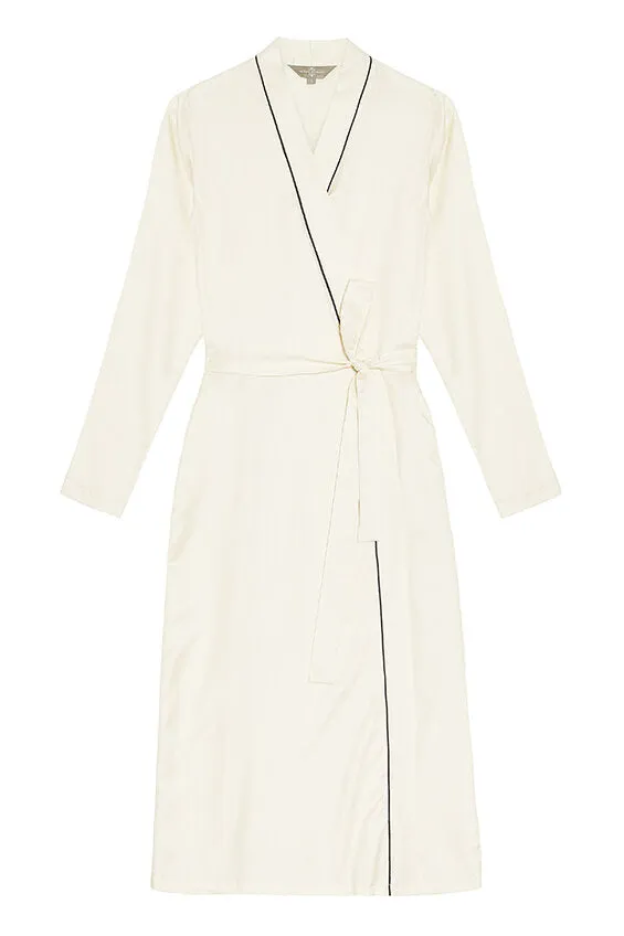 Mulberry Silk Robe - Natural Ivory with Navy Piping sold by The Ethical Silk Company product image thumbnail 2