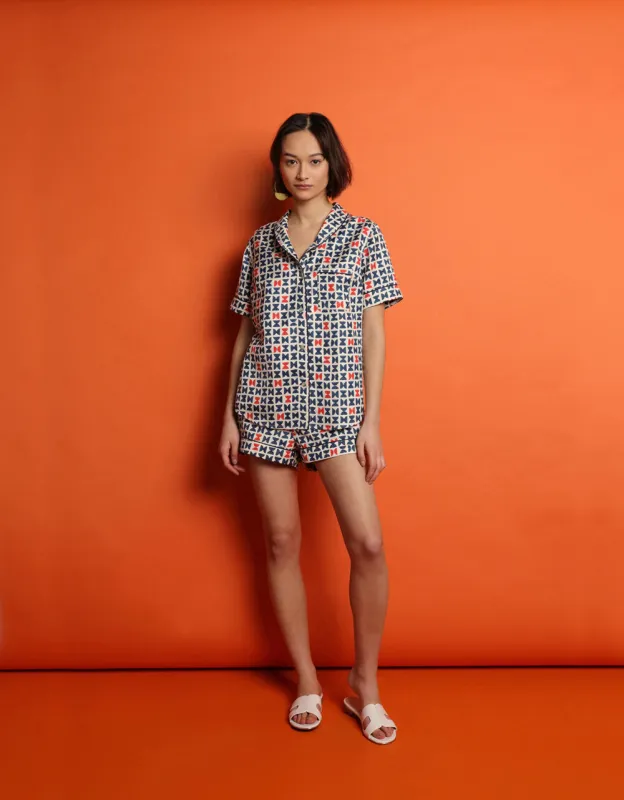 Mulberry Silk Shorties Pyjamas - Varanasi Navy sold by The Ethical Silk Company