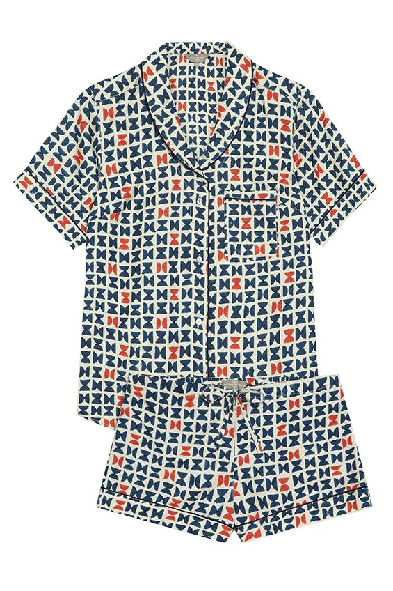 Mulberry Silk Shorties Pyjamas - Varanasi Navy sold by The Ethical Silk Company product image thumbnail 2