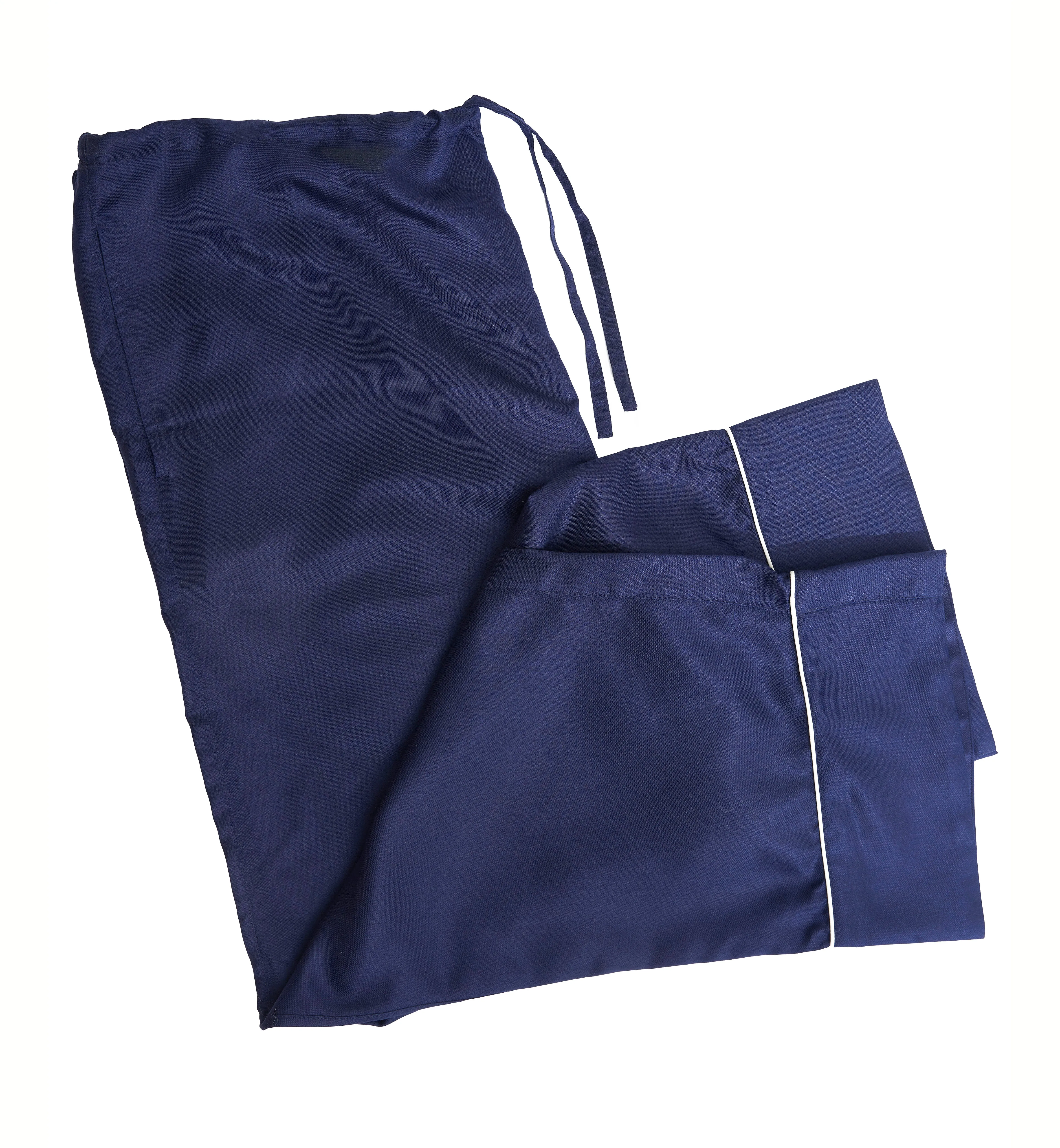 Separate - Mulberry Silk Men's Long Pyjama Bottoms - Midnight Navy with Ivory Piping sold by The Ethical Silk Company product image thumbnail 3