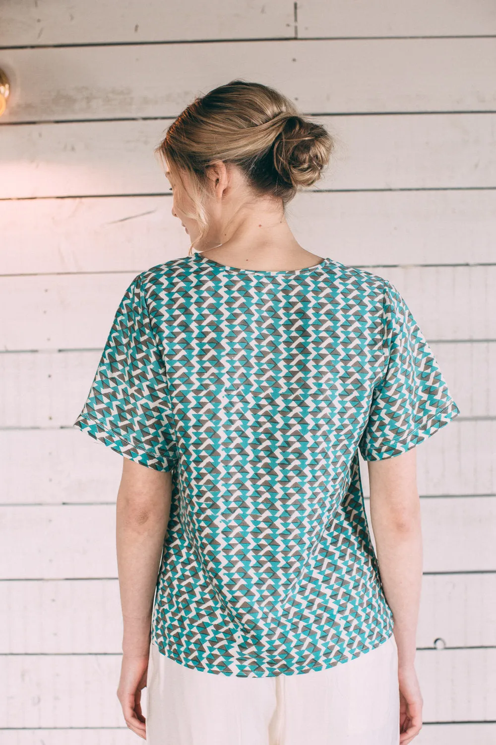 Mulberry Silk Sleeved Top - Teal/Grey sold by The Ethical Silk Company product image thumbnail 2