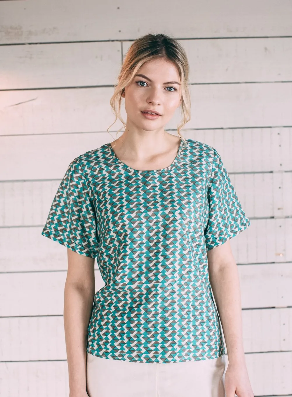 Mulberry Silk Sleeved Top - Teal/Grey sold by The Ethical Silk Company product image thumbnail 5