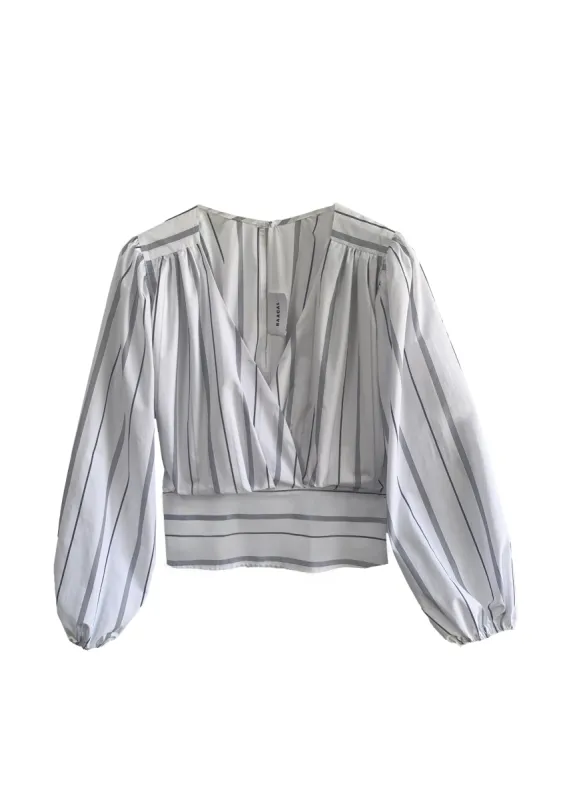 Ina Faux Wrap Blouse- Mariner Stripe sold by Baacal