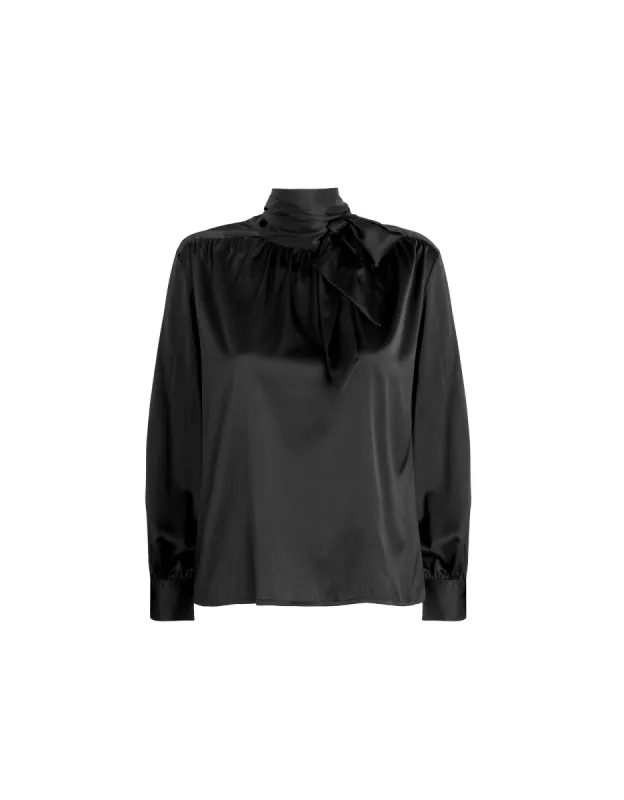 Silk Tie Neck Blouse - Black sold by Baacal
