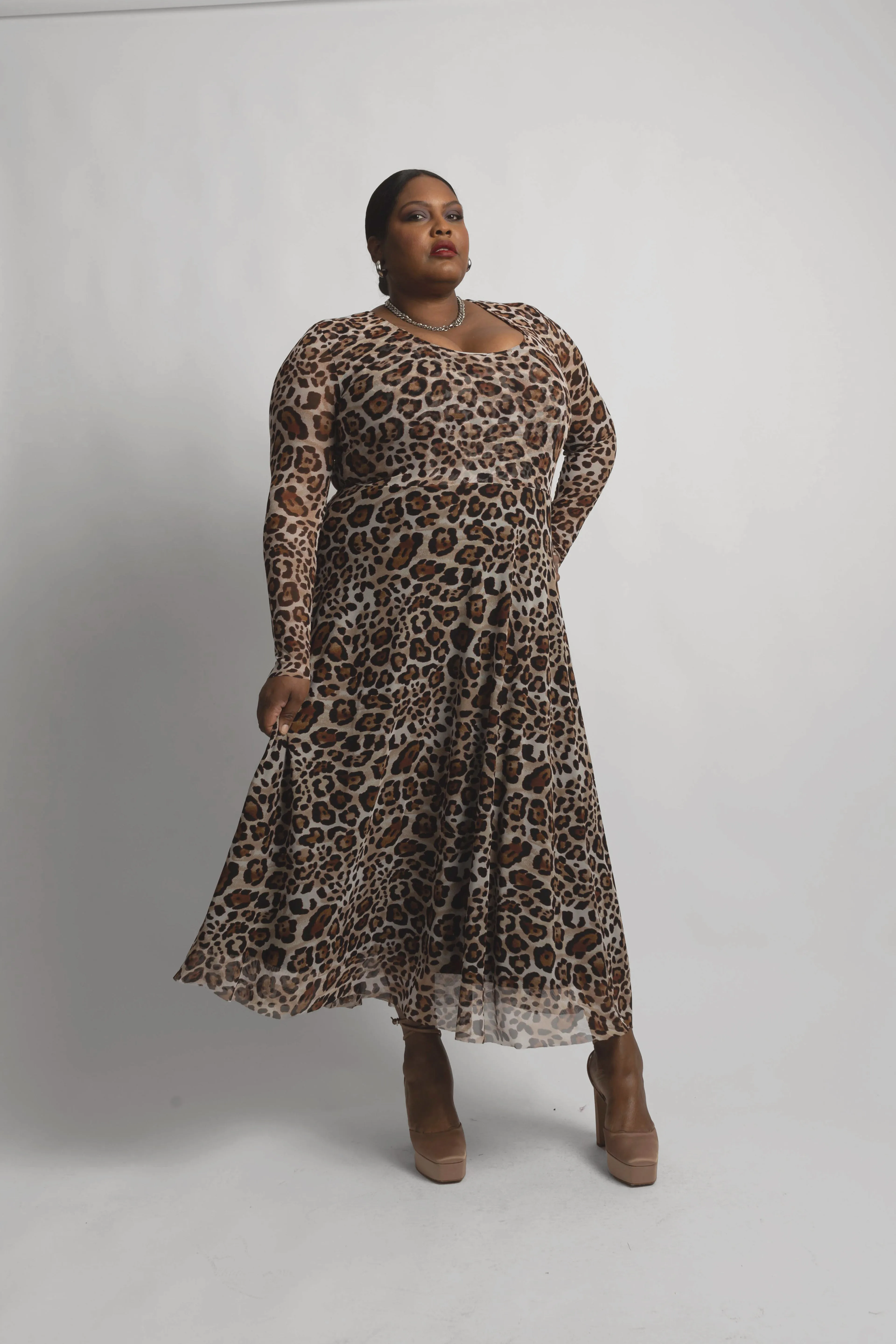 The Graham Classic Mesh Midi Dress- in New Leopard sold by Baacal product image thumbnail 3