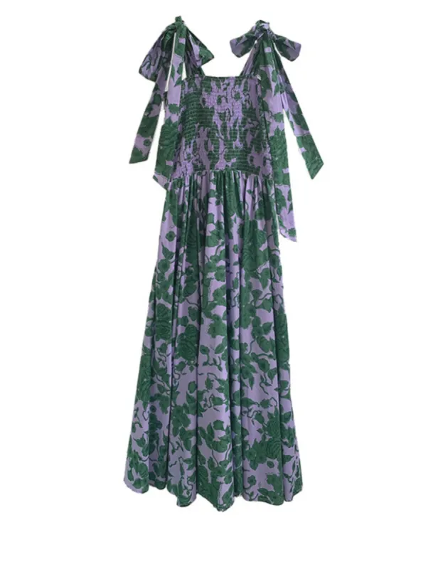 Brooke Floral Midi Sundress - Lilac and Green Floral sold by Baacal
