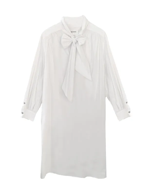 The Marion Cotton Poplin Tie Neck Dress- White sold by Baacal