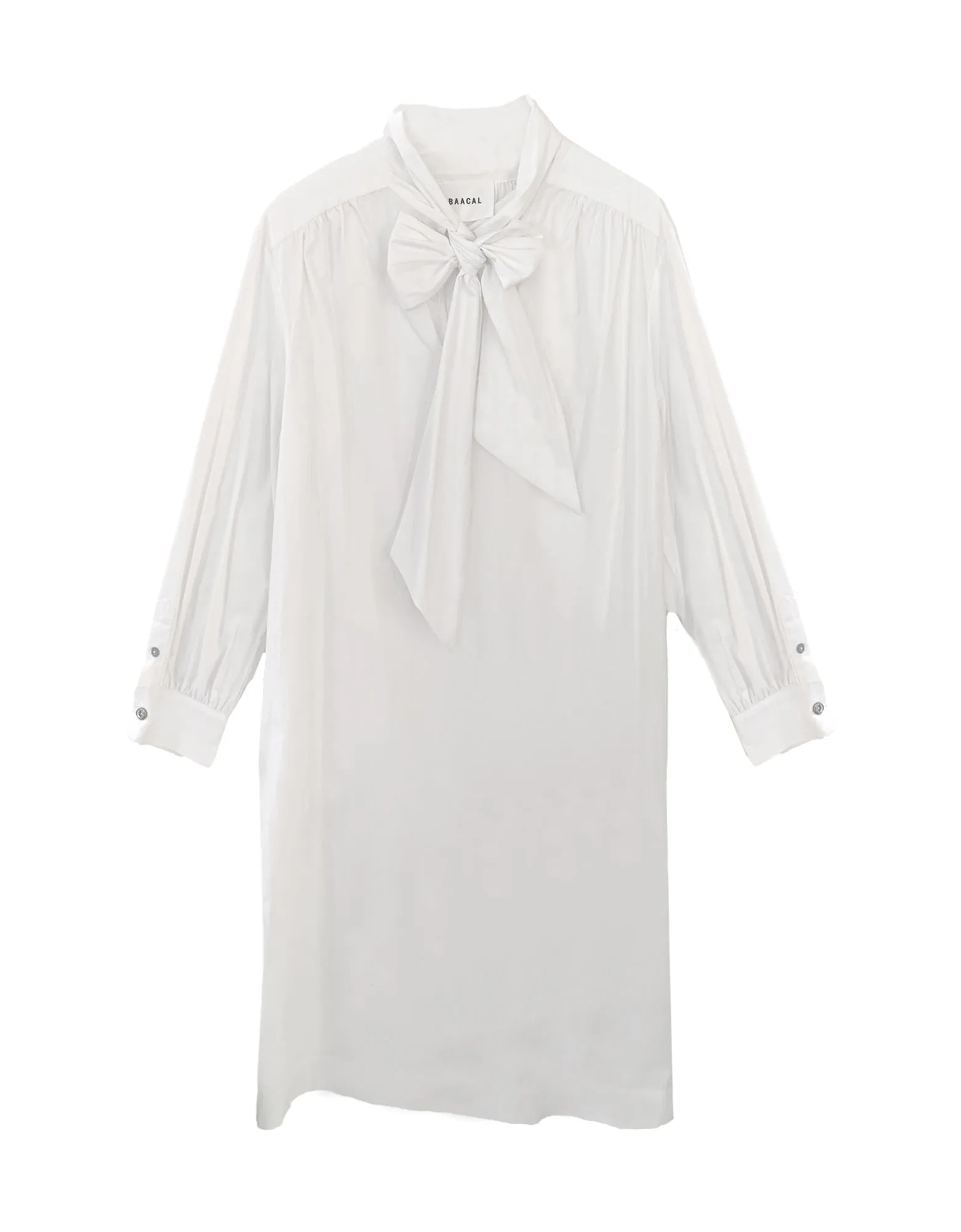 The Marion Cotton Poplin Tie Neck Dress- White sold by Baacal