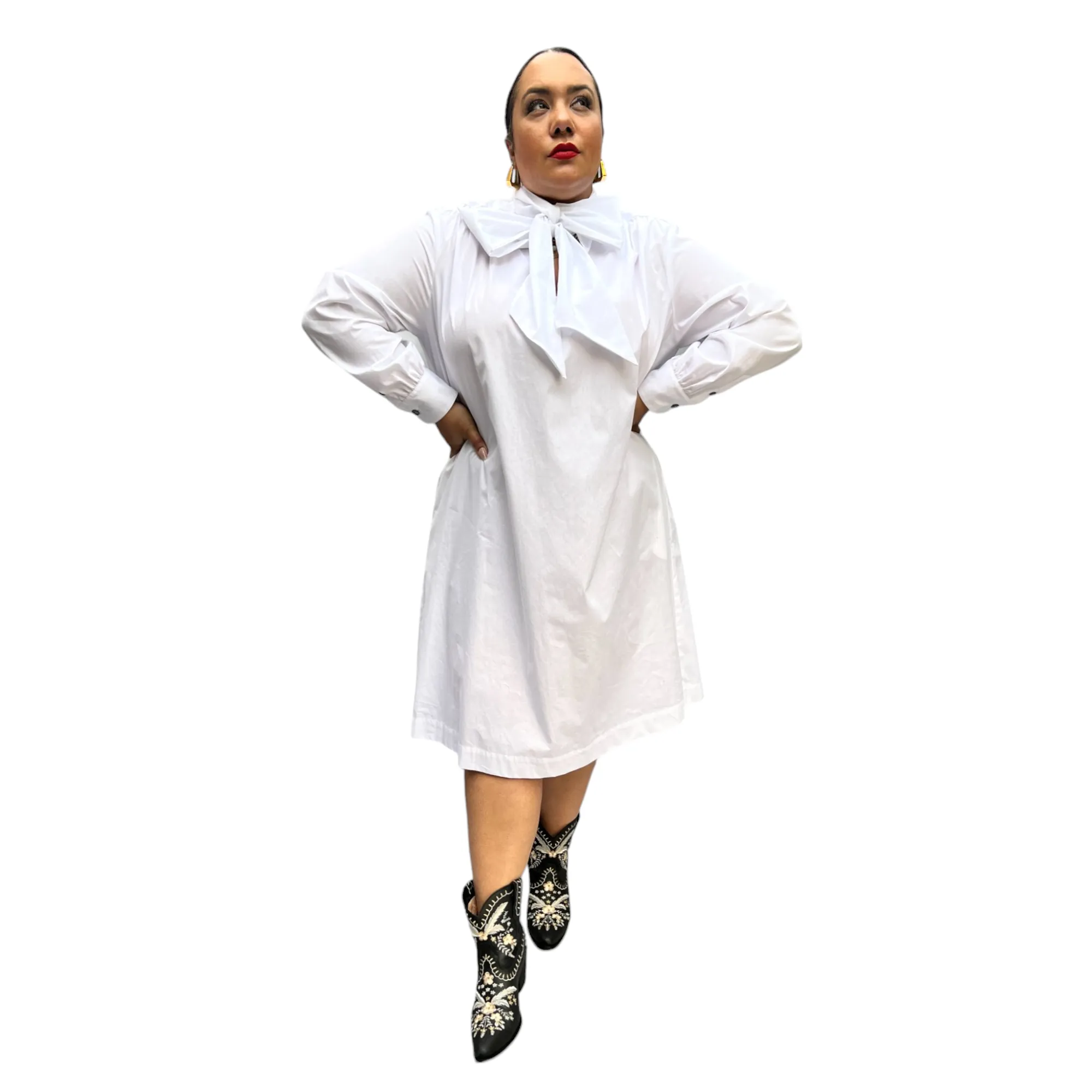 The Marion Cotton Poplin Tie Neck Dress- White sold by Baacal product image thumbnail 2