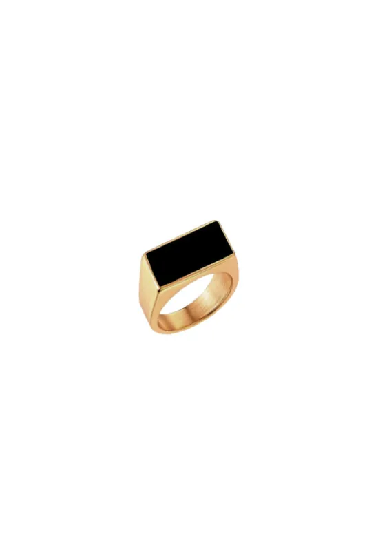 Rectangle Signet Ring- Black / Gold sold by Baacal
