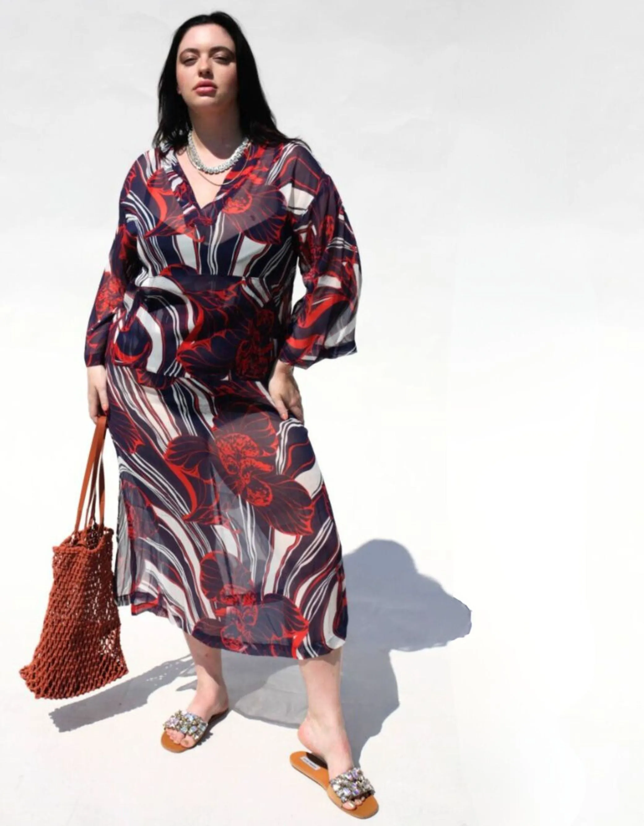 Red White Blue Silk Jallaba Kaftan sold by Baacal product image thumbnail 2