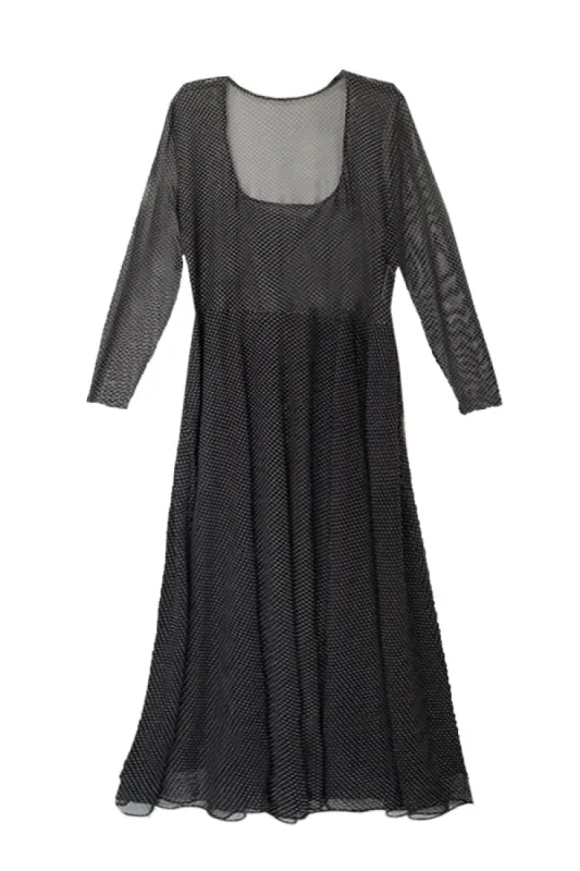 Mesh Midi Dress in micro polka dot in Black and white  - The Graham sold by Baacal