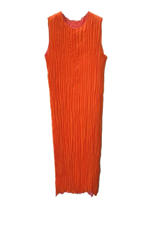 Jaya Pleated Dress- Reversible Orange Coral sold by Baacal