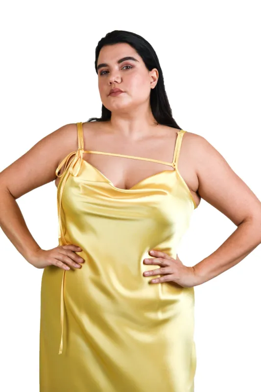 The Tie Up Mini Bias Slip Dress - Yellow sold by Baacal