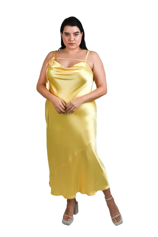 The "Tie Me Up" Bias Slip Dress - Yellow sold by Baacal
