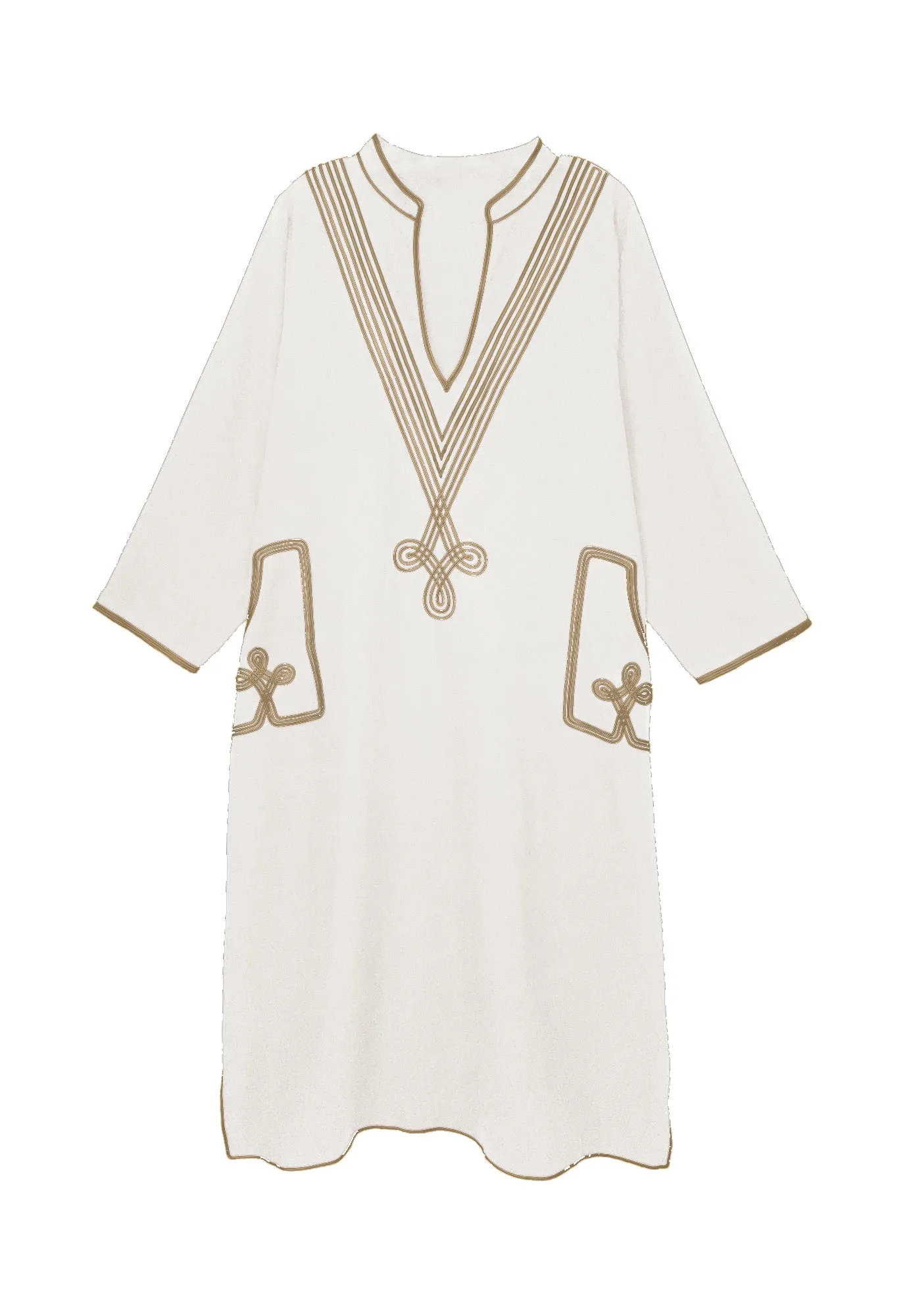 Embroidered Dress in Ivory and Gold - The New Marrakesh sold by Baacal
