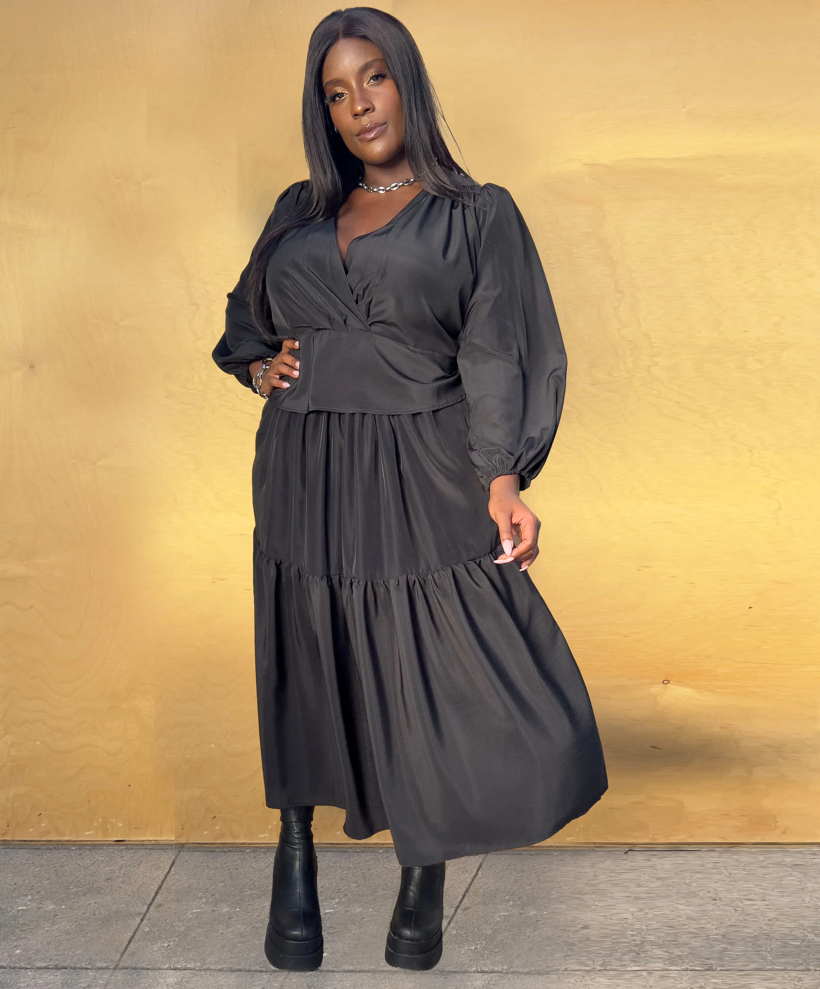 Ina Faux Wrap Blouse- Black Matte Satin sold by Baacal product image thumbnail 3